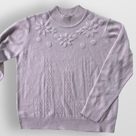 Purple Grandma Sweater Embroidered Flowers - Picture 1 of 8